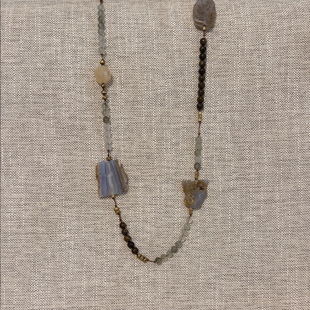 Handmade Agate Bead Pendant Necklace in Gray and Brown